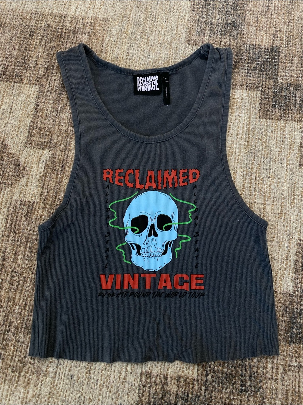 Reclaimed Vintage Skull Charcoal Ribbed Tank